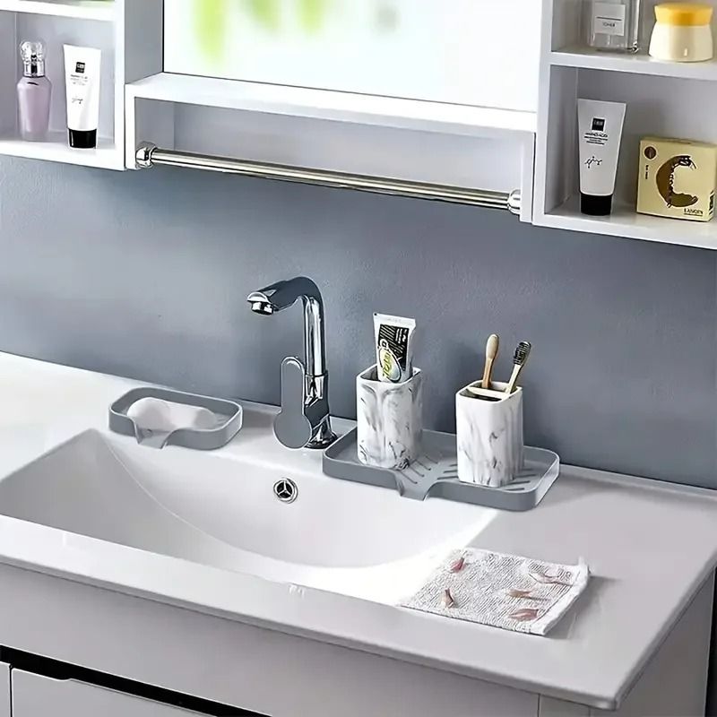 Silicone Faucet Mat Kitchen Sink Tray Soap Dispenser Sponge Drain Pad Countertop Storage