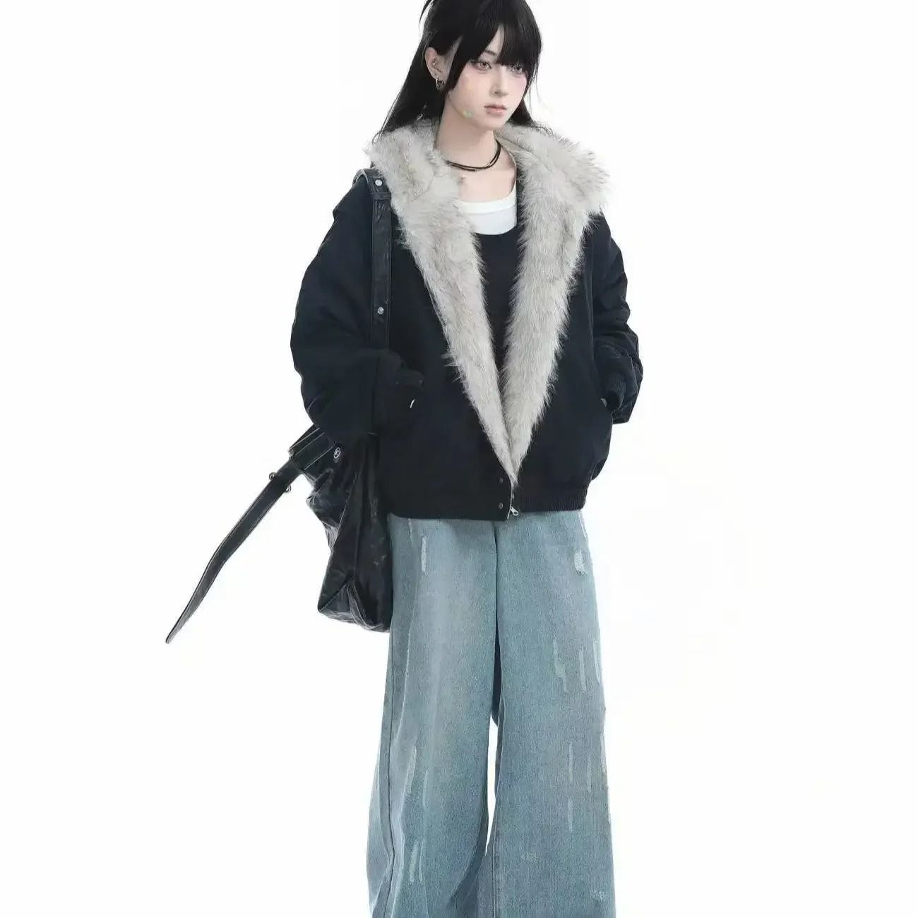 Unisex Retro Plush Winter Jacket with Fur Collar