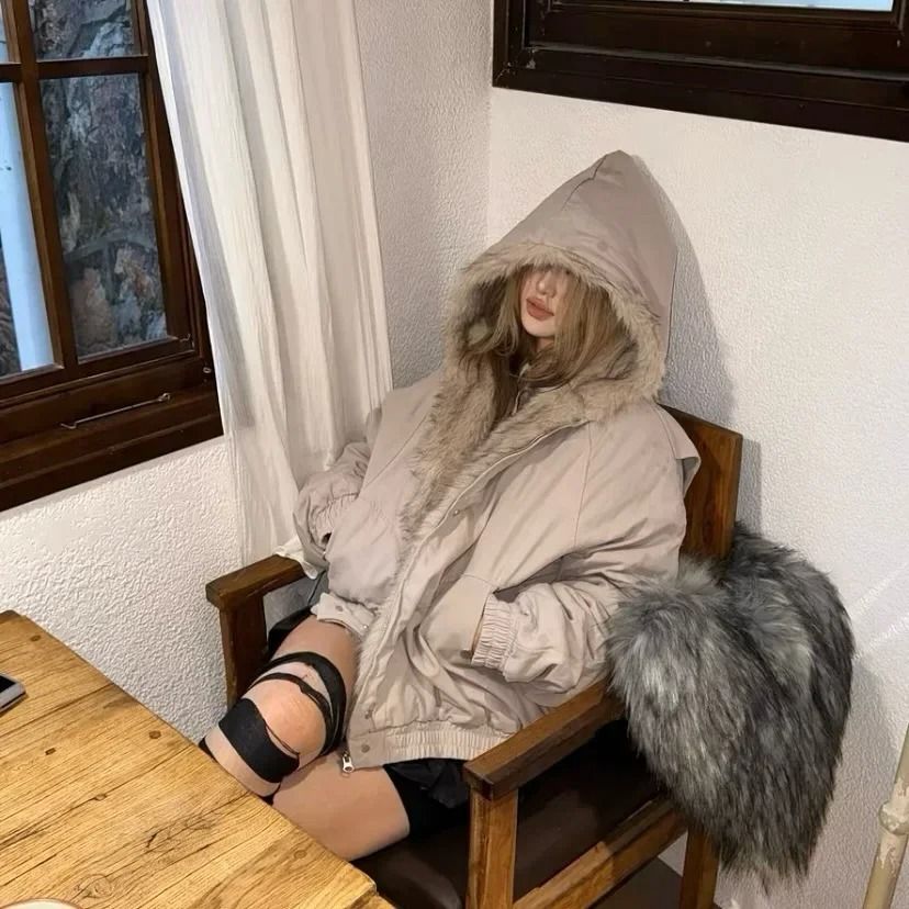 Unisex Retro Plush Winter Jacket with Fur Collar