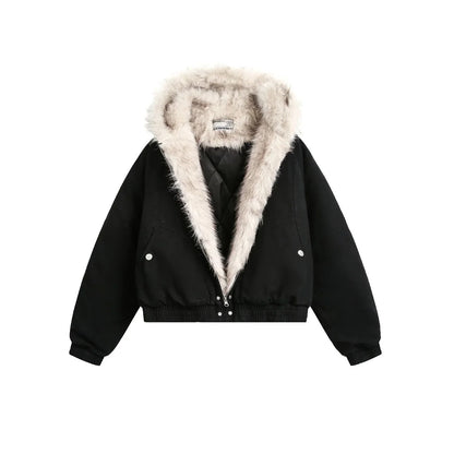 Unisex Retro Plush Winter Jacket with Fur Collar