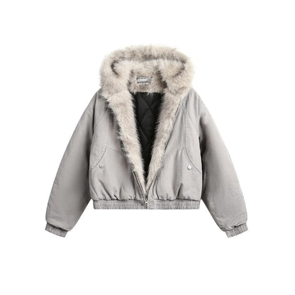 Unisex Retro Plush Winter Jacket with Fur Collar