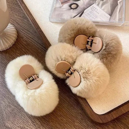Cute Rabbit Plush Hair Claw Clip – Soft Pom Pom Bunny Hairpin for Women and Girls