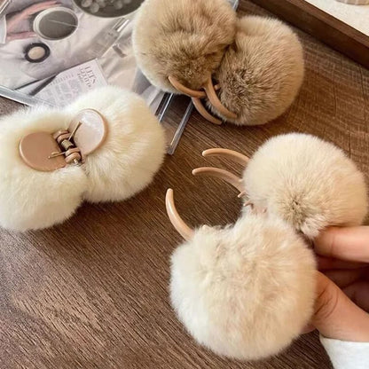Cute Rabbit Plush Hair Claw Clip – Soft Pom Pom Bunny Hairpin for Women and Girls