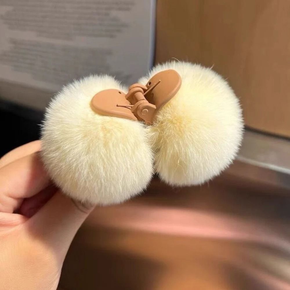 Cute Rabbit Plush Hair Claw Clip – Soft Pom Pom Bunny Hairpin for Women and Girls