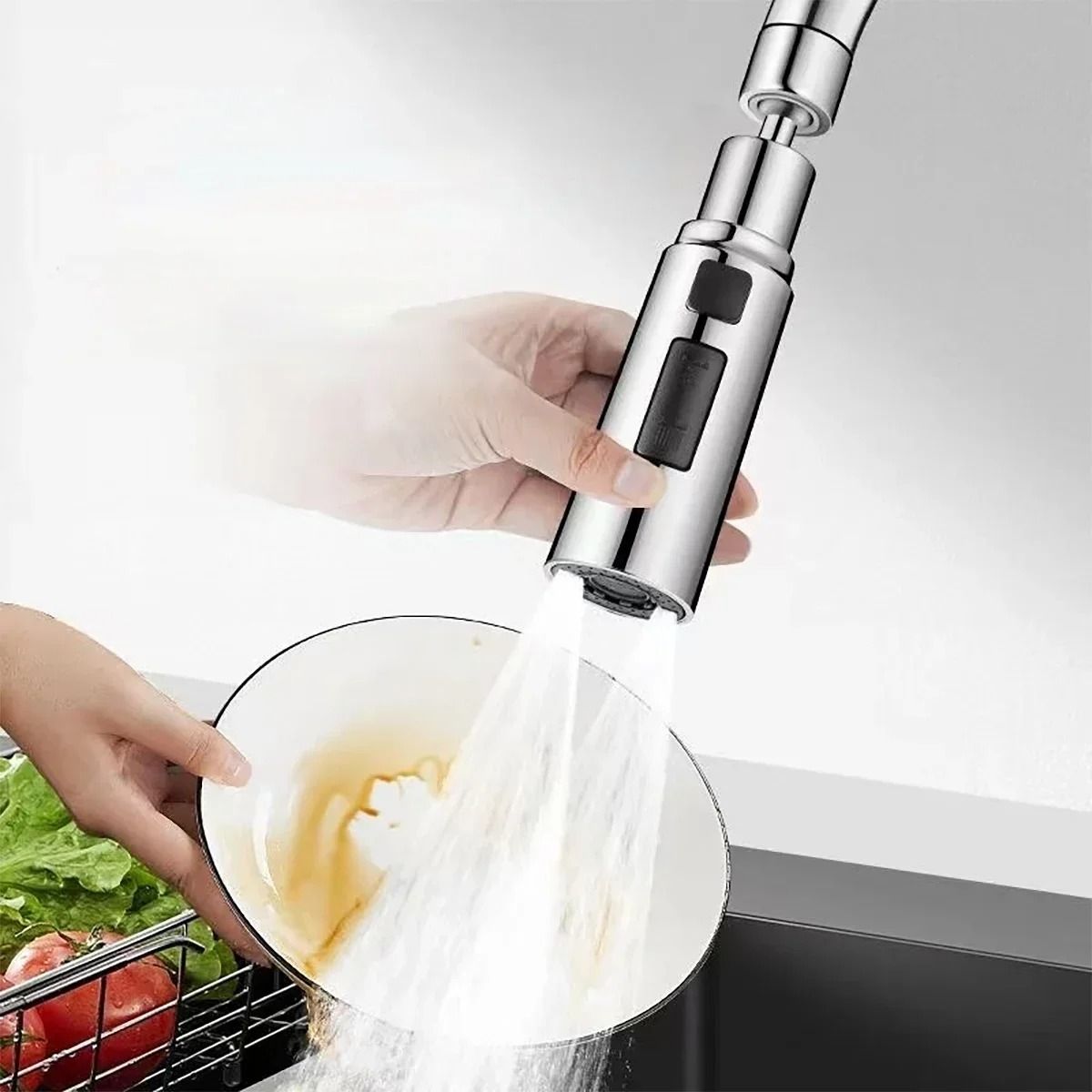 Universal 720 Degree Swivel Kitchen Faucet Sprayer Three Mode Adjustable Water Flow Tap Extender with Hot and Cold Water