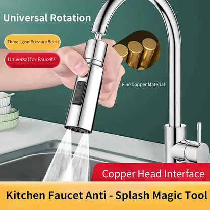 Universal 720 Degree Swivel Kitchen Faucet Sprayer Three Mode Adjustable Water Flow Tap Extender with Hot and Cold Water