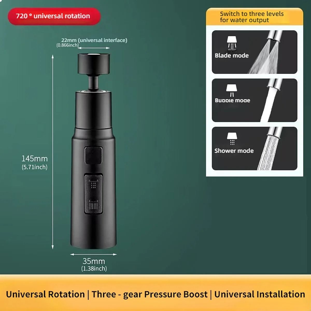 Universal 720 Degree Swivel Kitchen Faucet Sprayer Three Mode Adjustable Water Flow Tap Extender with Hot and Cold Water