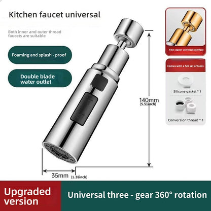 Universal 720 Degree Swivel Kitchen Faucet Sprayer Three Mode Adjustable Water Flow Tap Extender with Hot and Cold Water