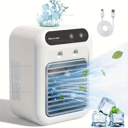 Portable Air Conditioner Cooling Fan with Humidifier and USB Rechargeable Mini AC for Car, Office, and Travel