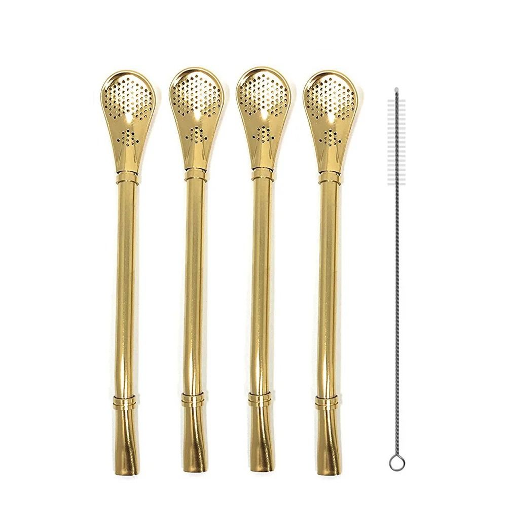 Reusable Stainless Steel Yerba Mate Straw Filter Set with Cleaning Brush