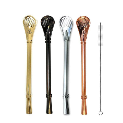 Reusable Stainless Steel Yerba Mate Straw Filter Set with Cleaning Brush