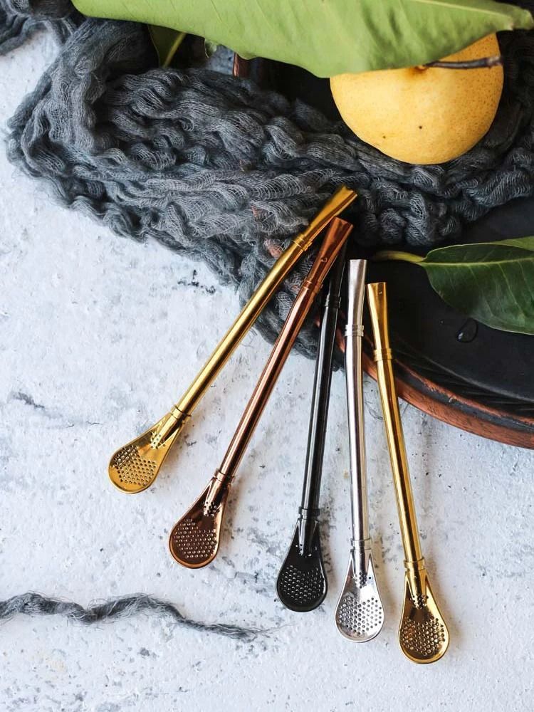 Reusable Stainless Steel Yerba Mate Straw Filter Set with Cleaning Brush