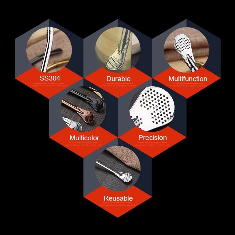 Reusable Stainless Steel Yerba Mate Straw Filter Set with Cleaning Brush