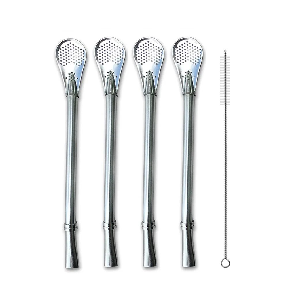 Reusable Stainless Steel Yerba Mate Straw Filter Set with Cleaning Brush