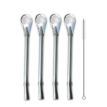Reusable Stainless Steel Yerba Mate Straw Filter Set with Cleaning Brush