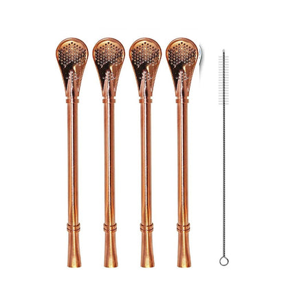 Reusable Stainless Steel Yerba Mate Straw Filter Set with Cleaning Brush