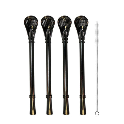 Reusable Stainless Steel Yerba Mate Straw Filter Set with Cleaning Brush