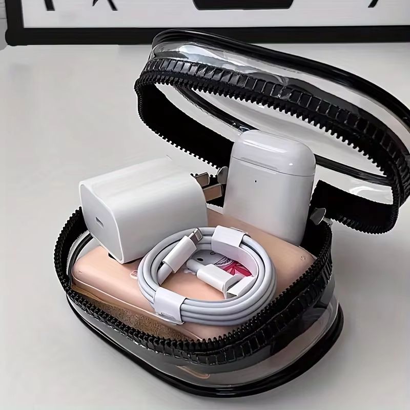 ClearTech Mini Transparent Zipper Pouch – Compact Organizer for Earphones, Chargers & Accessories