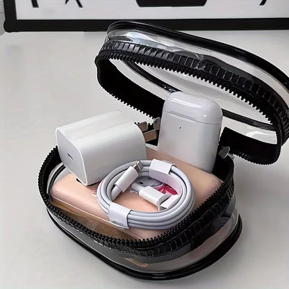 ClearTech Mini Transparent Zipper Pouch – Compact Organizer for Earphones, Chargers & Accessories