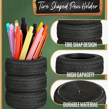 Creative Tire Shaped Pen Holder Unique Office Desk Organizer