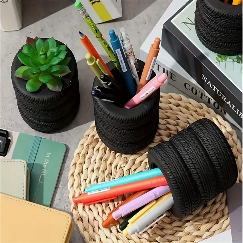 Creative Tire Shaped Pen Holder Unique Office Desk Organizer