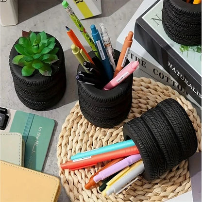 Creative Tire Shaped Pen Holder Unique Office Desk Organizer