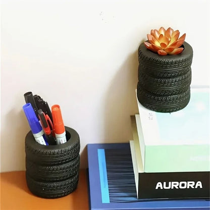 Creative Tire Shaped Pen Holder Unique Office Desk Organizer