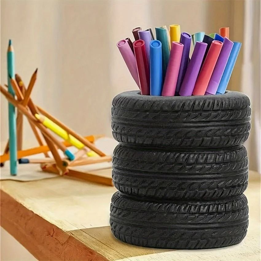 Creative Tire Shaped Pen Holder Unique Office Desk Organizer