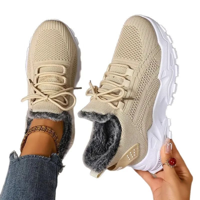 Women Winter Fur Lined Sneakers for Casual Streetwear