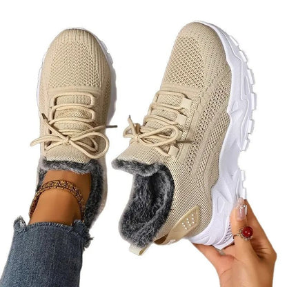 Women Winter Fur Lined Sneakers for Casual Streetwear