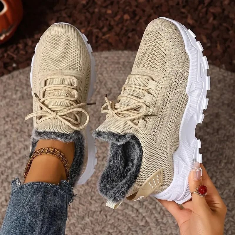 Women Winter Fur Lined Sneakers for Casual Streetwear