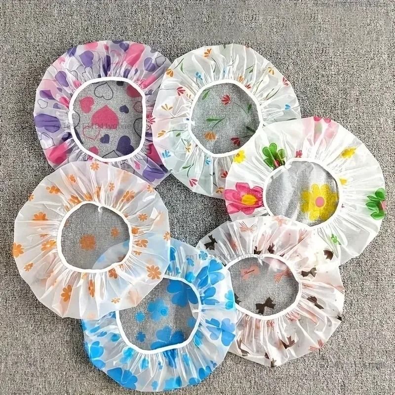 Adjustable Printed Shower Cap Waterproof Reusable with Elastic Band for Women Spa Salon