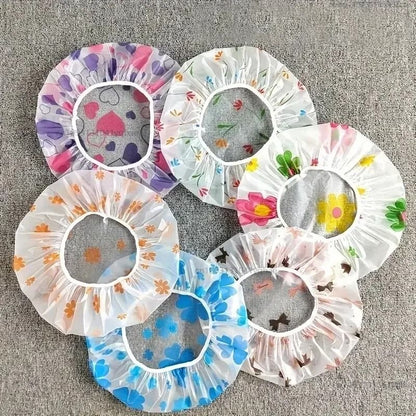 Adjustable Printed Shower Cap Waterproof Reusable with Elastic Band for Women Spa Salon