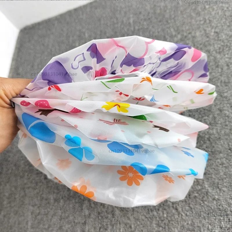 Adjustable Printed Shower Cap Waterproof Reusable with Elastic Band for Women Spa Salon