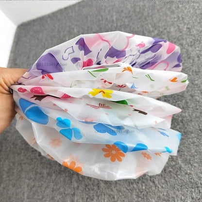 Adjustable Printed Shower Cap Waterproof Reusable with Elastic Band for Women Spa Salon