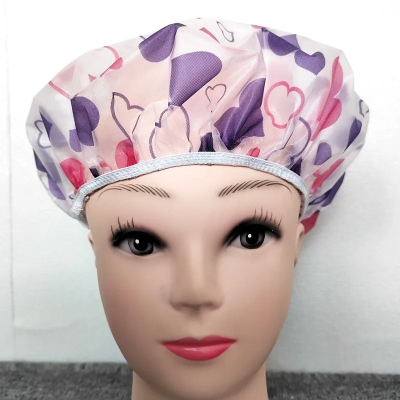 Adjustable Printed Shower Cap Waterproof Reusable with Elastic Band for Women Spa Salon