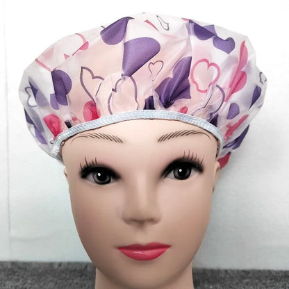 Adjustable Printed Shower Cap Waterproof Reusable with Elastic Band for Women Spa Salon