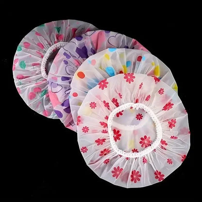 Adjustable Printed Shower Cap Waterproof Reusable with Elastic Band for Women Spa Salon