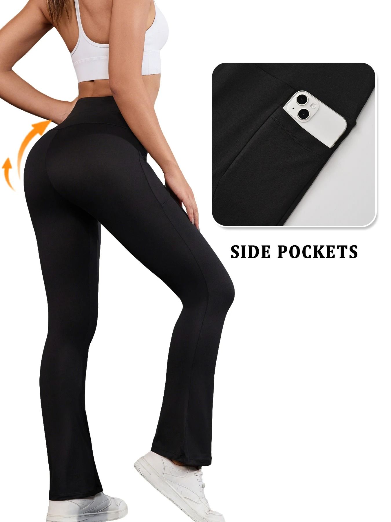Womens Super Soft Flare Pants with Pockets High Waisted Yoga Bell Bottom Leggings