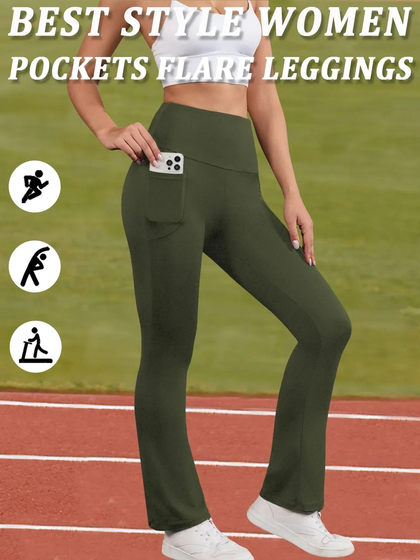 Womens Super Soft Flare Pants with Pockets High Waisted Yoga Bell Bottom Leggings