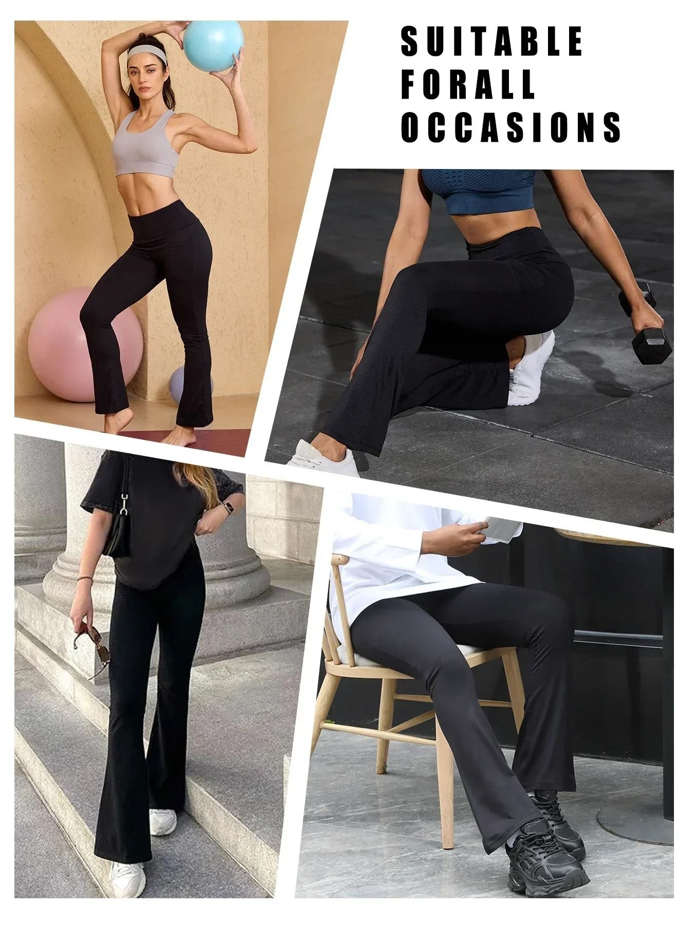 Womens Super Soft Flare Pants with Pockets High Waisted Yoga Bell Bottom Leggings