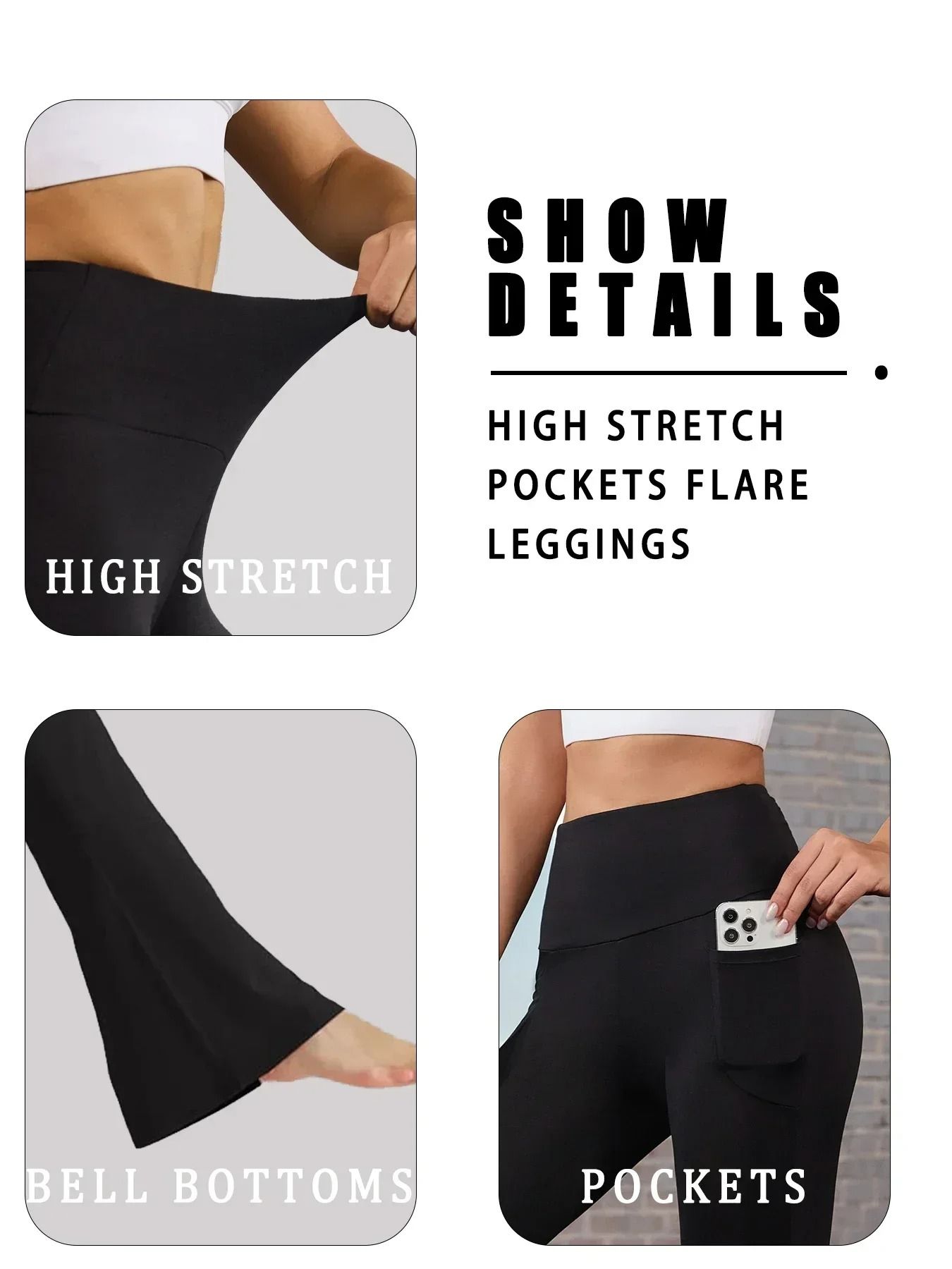 Womens Super Soft Flare Pants with Pockets High Waisted Yoga Bell Bottom Leggings
