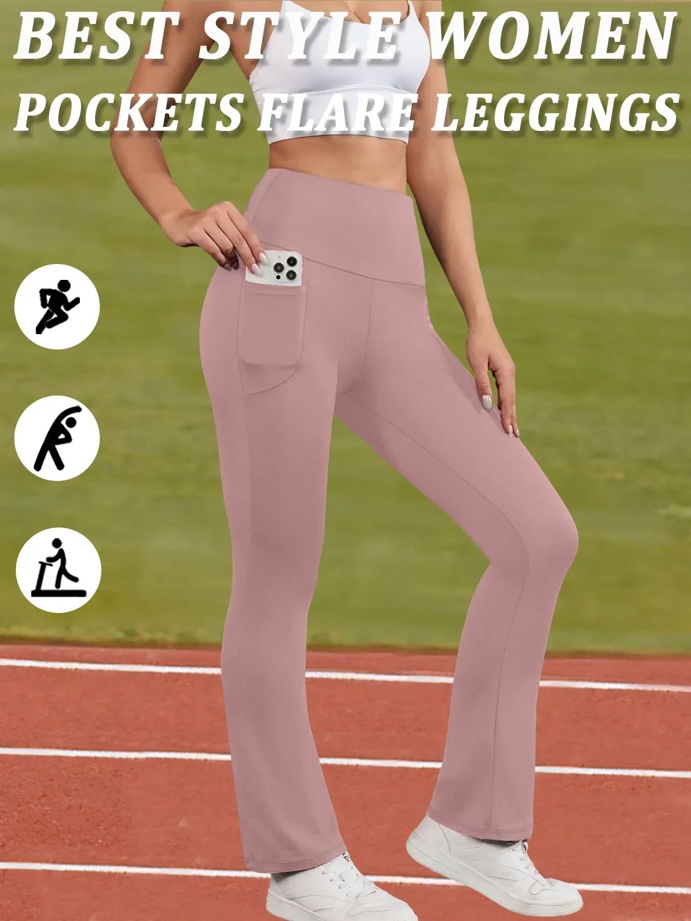 Womens Super Soft Flare Pants with Pockets High Waisted Yoga Bell Bottom Leggings