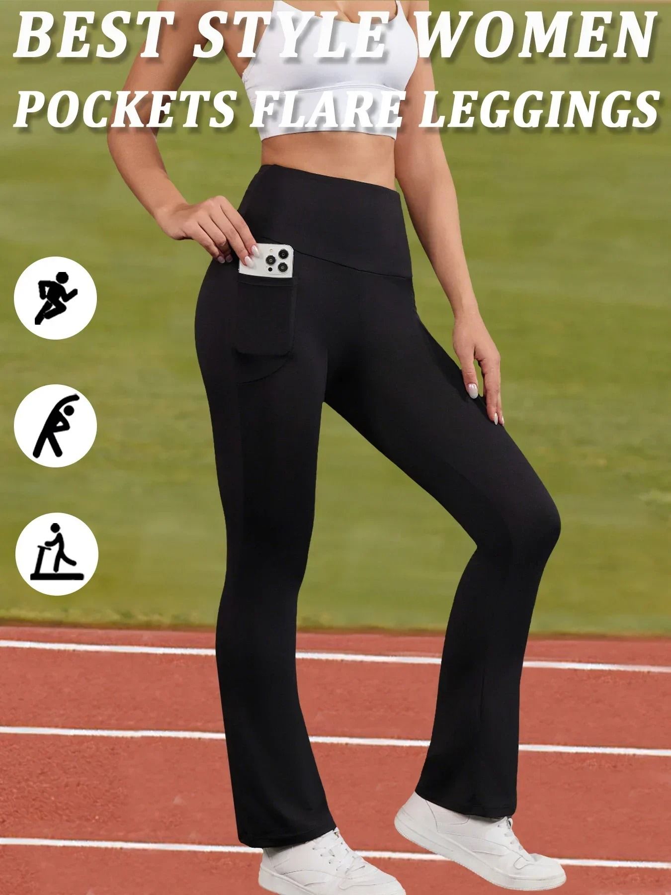 Womens Super Soft Flare Pants with Pockets High Waisted Yoga Bell Bottom Leggings