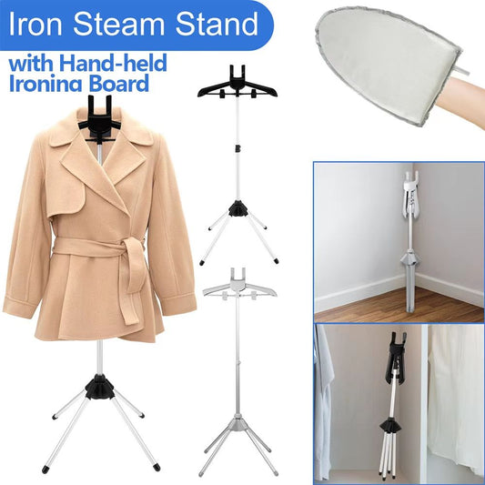 All-In-One Adjustable Steamer Stand & Handheld Ironing Board – 33–63 in Portable Foldable Garment Rack