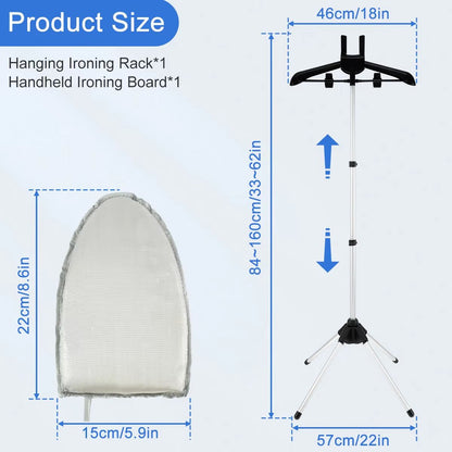 All-In-One Adjustable Steamer Stand & Handheld Ironing Board – 33–63 in Portable Foldable Garment Rack