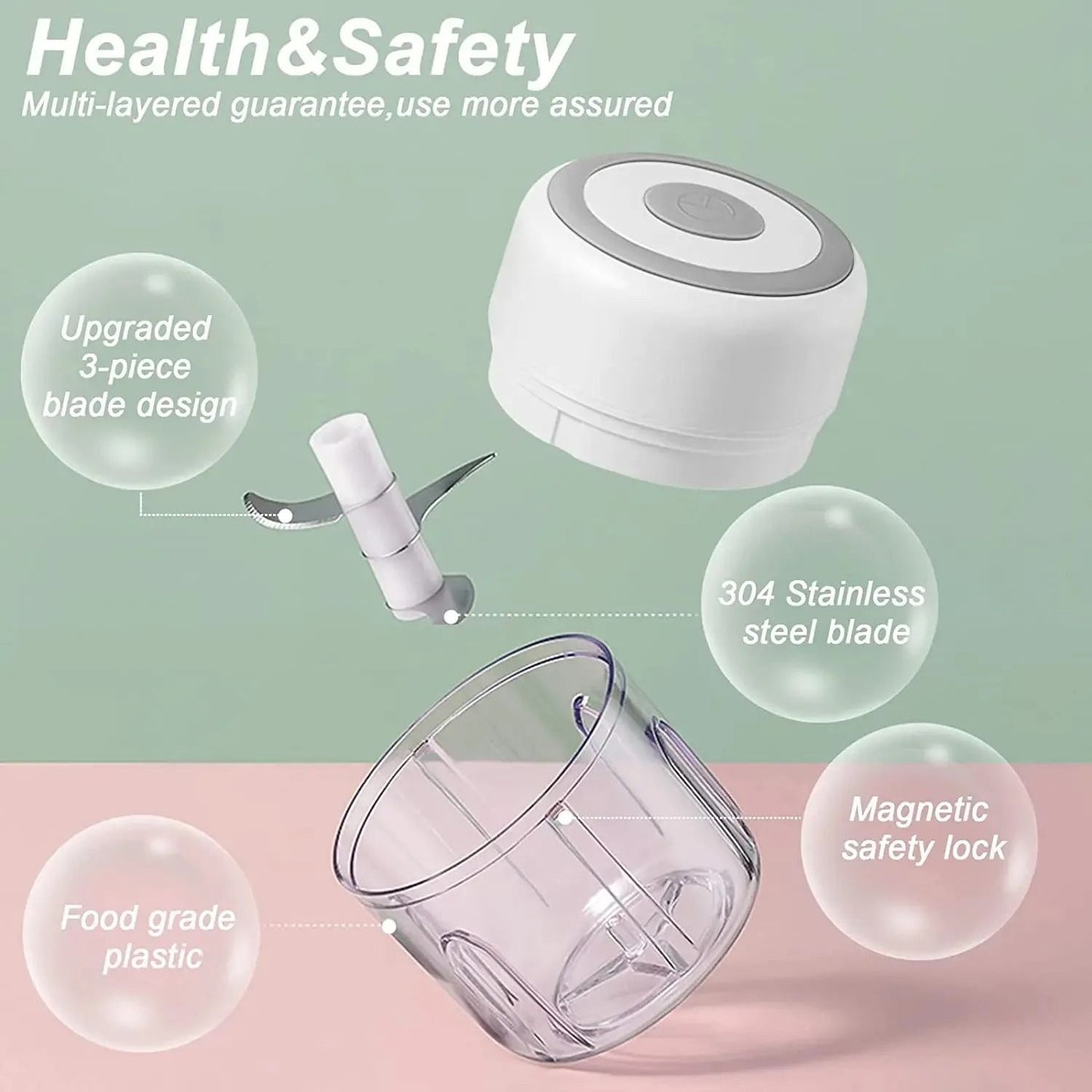 Electric Garlic Chopper and Meat Mincer – 100ML/250ML Portable Food Processor