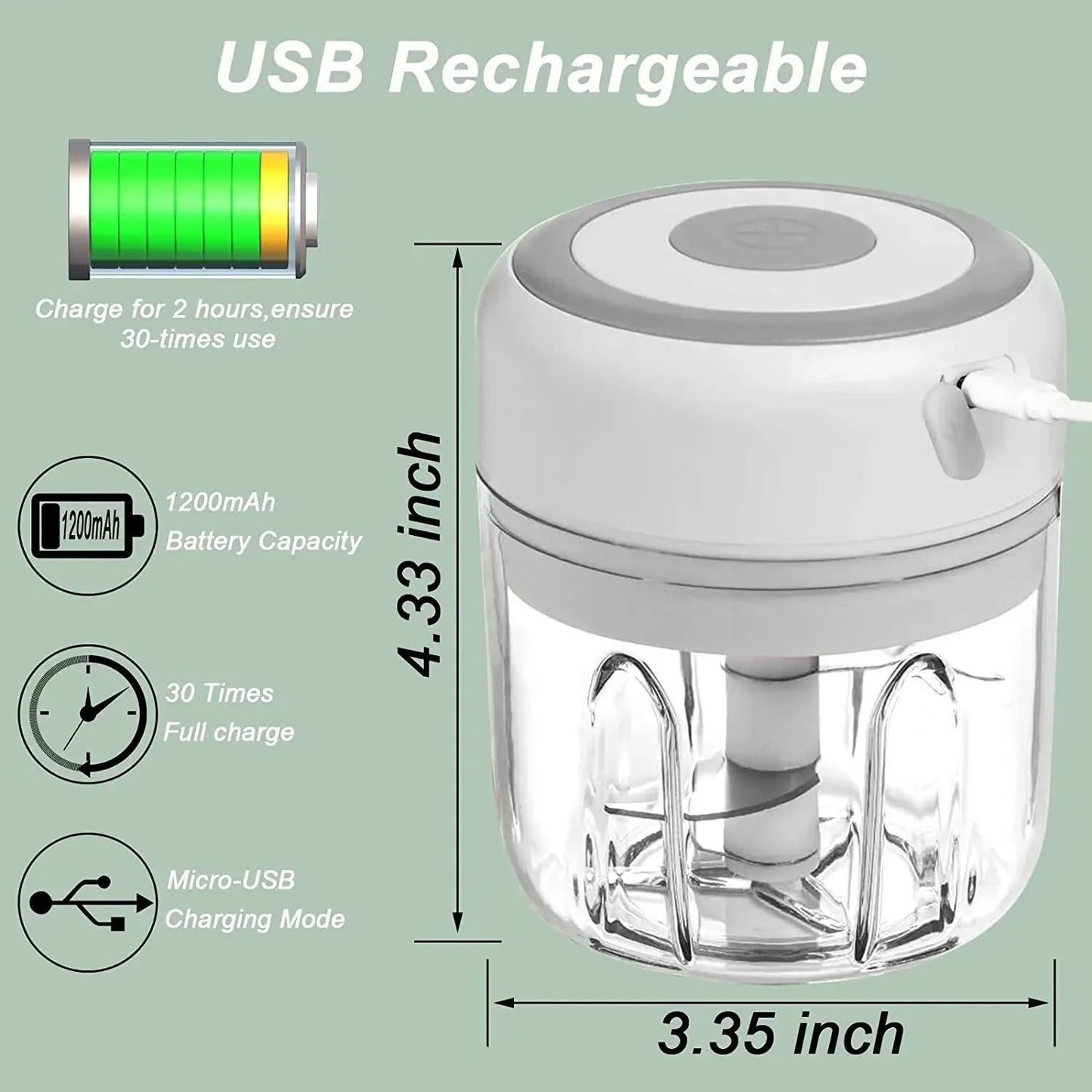 Electric Garlic Chopper and Meat Mincer – 100ML/250ML Portable Food Processor