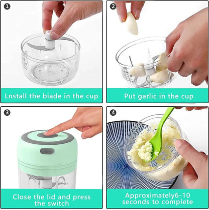 Electric Garlic Chopper and Meat Mincer – 100ML/250ML Portable Food Processor