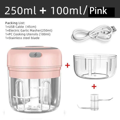 Electric Garlic Chopper and Meat Mincer – 100ML/250ML Portable Food Processor